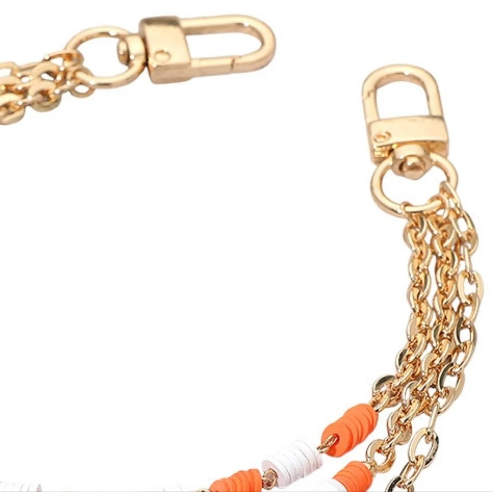 Orange White GAME DAY Football Dangle Charms Heishi Beaded Layered Purse Chain